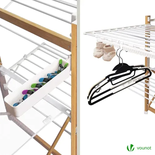 Séchoir à Linge Etendoir Deluxe Pliable Grande Capacité Séchage Style Bois Blanc