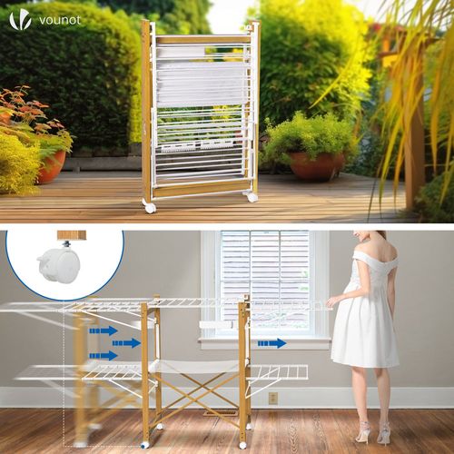 Séchoir à Linge Etendoir Deluxe Pliable Grande Capacité Séchage Style Bois Blanc