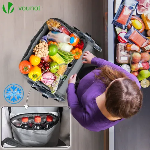 Chariot De Courses Pliable Monte Escalier Aluminium Avec Sac Isotherme Gris