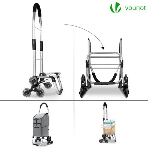 Chariot De Courses Pliable Monte Escalier Aluminium Gris