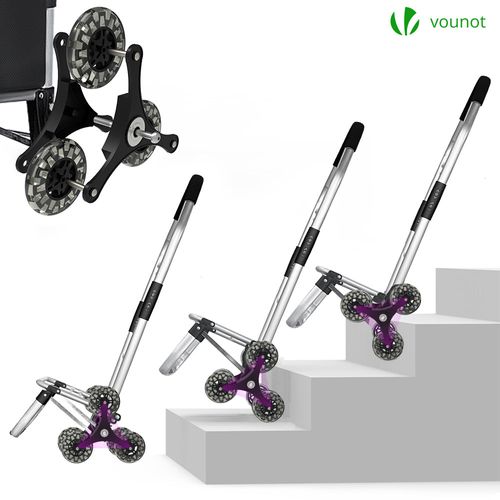 Chariot De Course Pliable Monte Escalier Aluminium Avec Crochets Noir