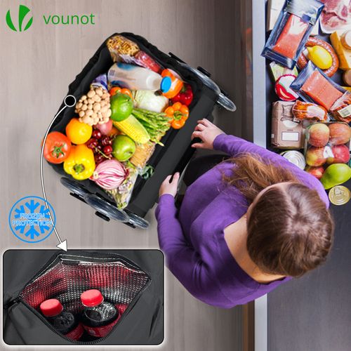 Chariot De Course Pliable Monte Escalier Aluminium Avec Crochets Noir