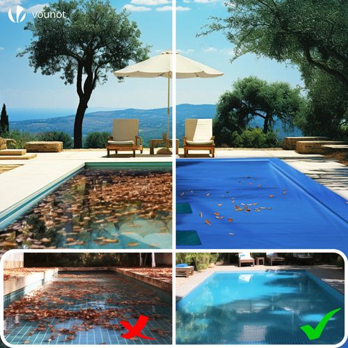 Bache Piscine Rectangulaire Double Couche En Polyethylene 160 Gr/m2 Avec Filet Ecoulement 4x9m Bleue