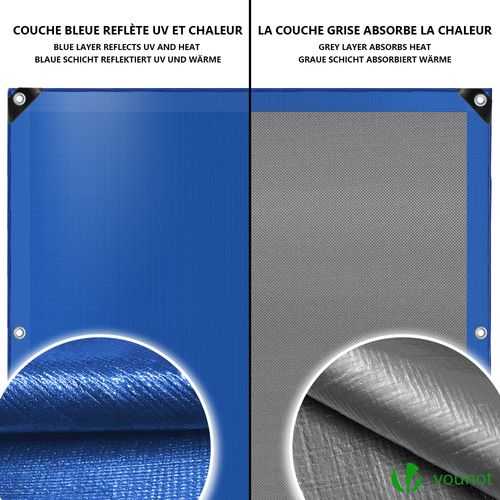 Bache Piscine Rectangulaire Double Couche En Polyethylene 160 Gr/m2 Avec Filet Ecoulement 4x9m Bleue