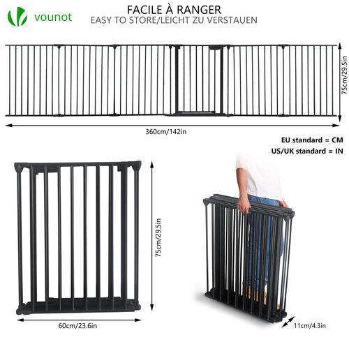 Barrière De Sécurité Grande Version 3.6m 6 Panneaux Noire