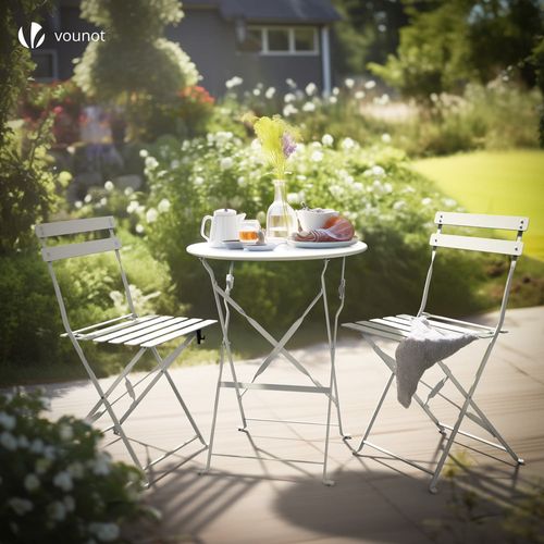 Ensemble Bistro Extérieur 1 Table 2 Chaises Acier Blanc