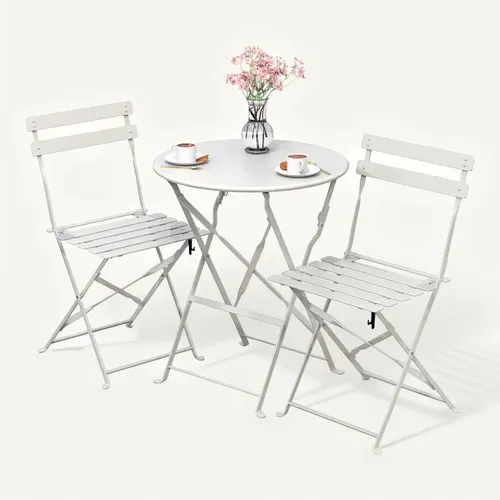 Ensemble Bistro Extérieur 1 Table 2 Chaises Acier Blanc