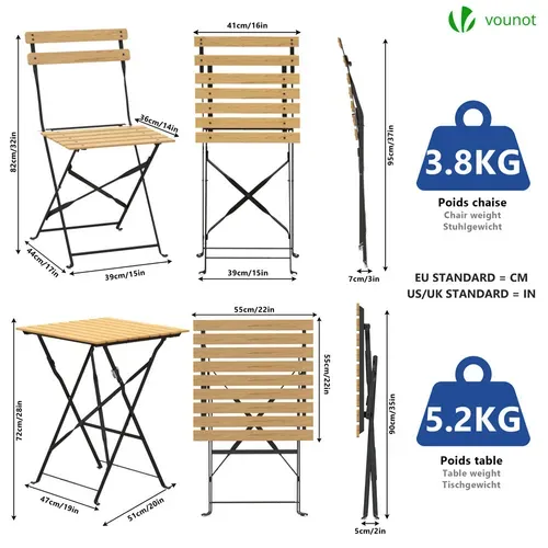 Ensemble Bistro Extérieur 1 Table 2 Chaises Bois