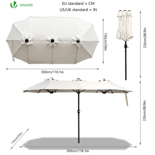 Parasol Jardin Double Aluminium 150 X 300 Cm Beige