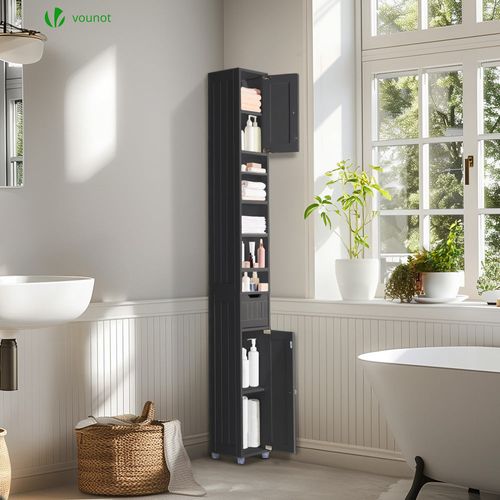 Meuble Rangement Salle De Bain Haut Colonne 180x20x20cm Mdf Noir