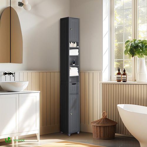 Meuble Rangement Salle De Bain Haut Colonne 180x20x20cm Mdf Noir