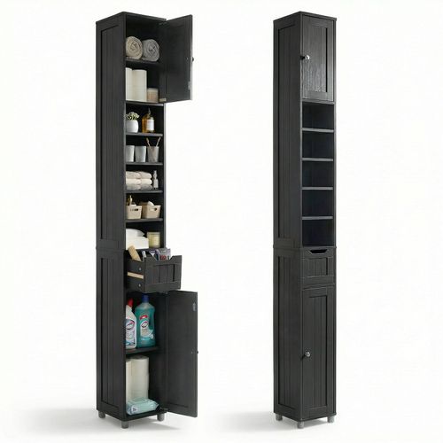 Meuble Rangement Salle De Bain Haut Colonne 180x20x20cm Mdf Noir