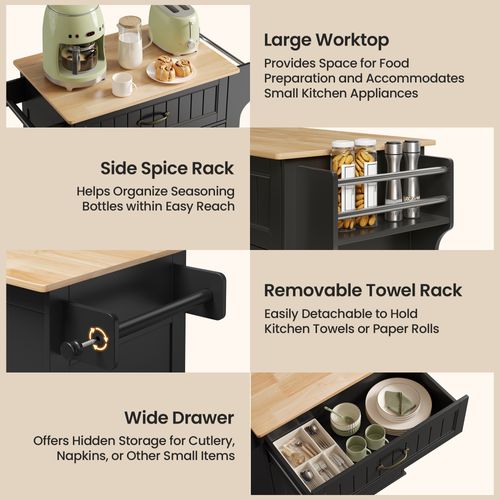 Desserte De Cuisine à Roulettes 3 Niveaux Meuble Multi-rangement