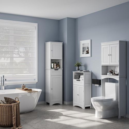 Meuble Colonne Salle De Bain Rangement Sur Pied Armoire 2 Portes Et 1 Tiroir 1 Placard Étagère