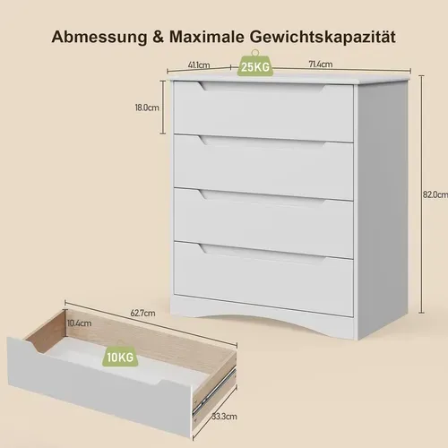 Commode 4 Tiroirs Chiffonnier Blanc 72 X 41 X 82 Cm