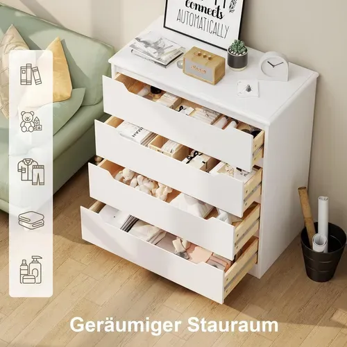 Commode 4 Tiroirs Chiffonnier Blanc 72 X 41 X 82 Cm