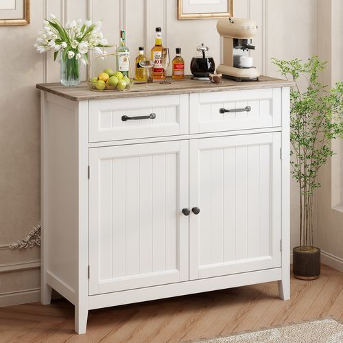 Buffet Cuisine Armoire De Cuisine Avec 2 Portes Et 2 Tiroirs Gris