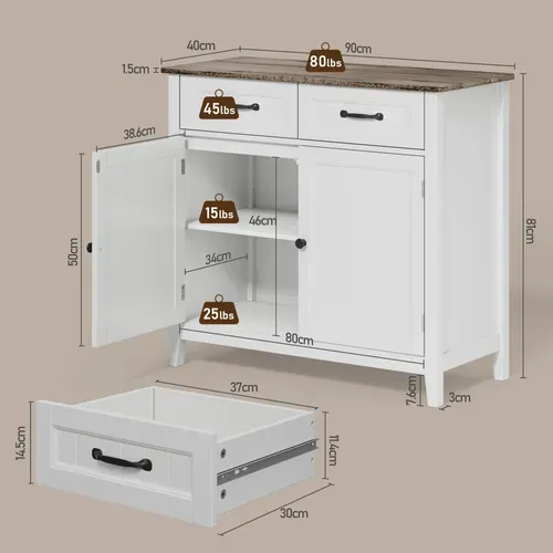 Buffet Cuisine Armoire De Cuisine Avec 2 Portes Et 2 Tiroirs Gris