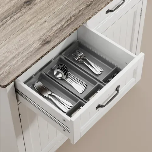 Buffet Cuisine Armoire De Cuisine Avec 2 Portes Et 2 Tiroirs Gris