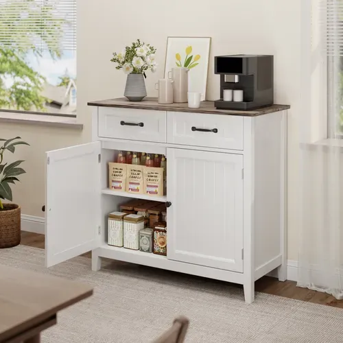 Buffet Cuisine Armoire De Cuisine Avec 2 Portes Et 2 Tiroirs Gris