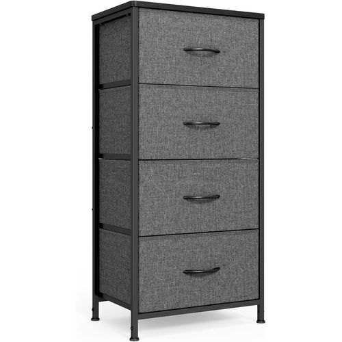 Commode 4 Tiroirs Tissu Avec Roulettes - Meuble Rangement Chambre/Salon, Cadre Acier + Dessus Bois, 39x29x74.5 Cm