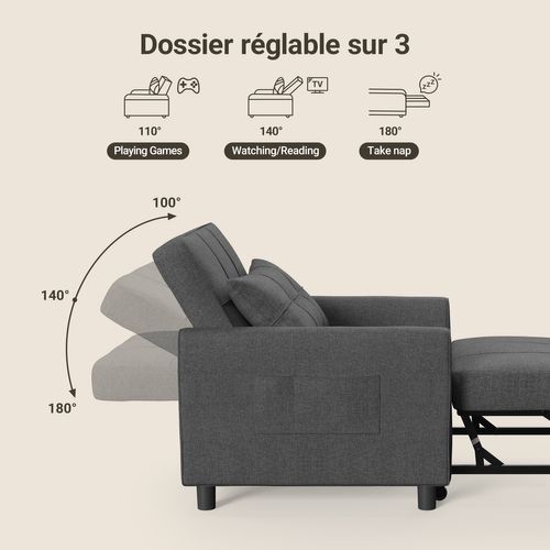 Fauteuil Convertible En Tissu 78x86x84 Cm - Gris Foncé