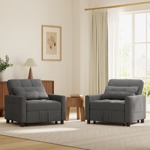 Fauteuil Convertible En Tissu 78x86x84 Cm - Gris Foncé