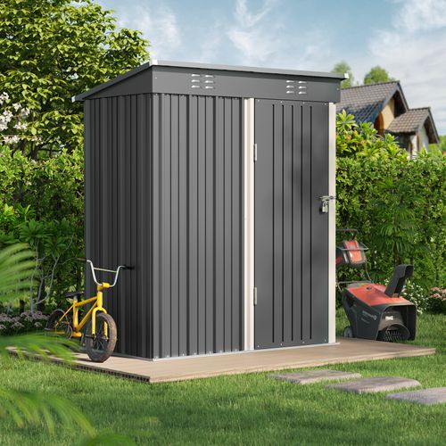 Abris De Jardin En Metal 162 X 95 X 182 Cm Cabanon Gris Sur Terrain