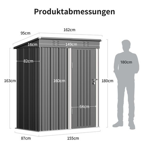 Abris De Jardin En Metal 162 X 95 X 182 Cm Cabanon Gris Sur Terrain