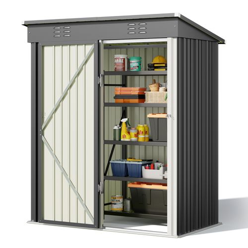 Abris De Jardin En Metal 162 X 95 X 182 Cm Cabanon Gris Sur Terrain