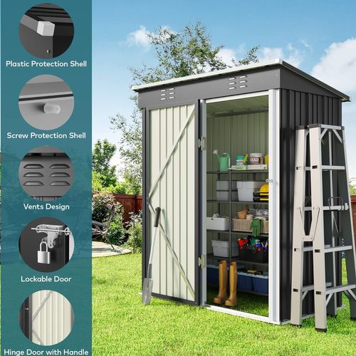 Abris De Jardin En Metal 162 X 95 X 182 Cm Cabanon Gris Sur Terrain