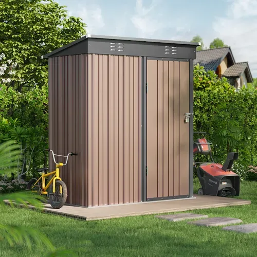Abris De Jardin En Metal 162 X 95 X 182 Cm Cabanon Marron Sur Terrain