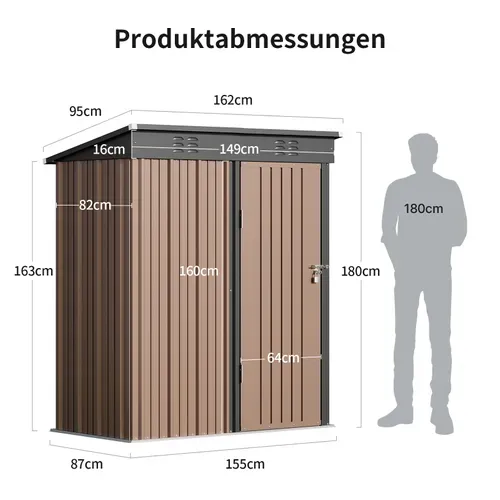 Abris De Jardin En Metal 162 X 95 X 182 Cm Cabanon Marron Sur Terrain