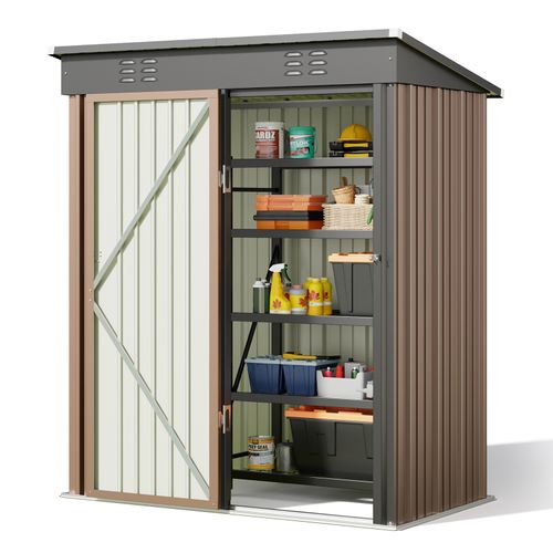 Abris De Jardin En Metal 162 X 95 X 182 Cm Cabanon Marron Sur Terrain