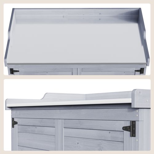 Table De Rempotage Placard De Rangement Extérieur Bois Sapin Table Jardinage Plateau Métal Gris