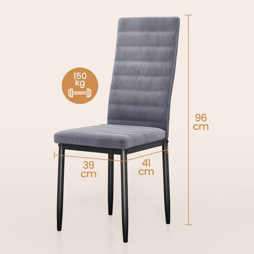 Lot De 4 Chaises En Velours - Gris Clair