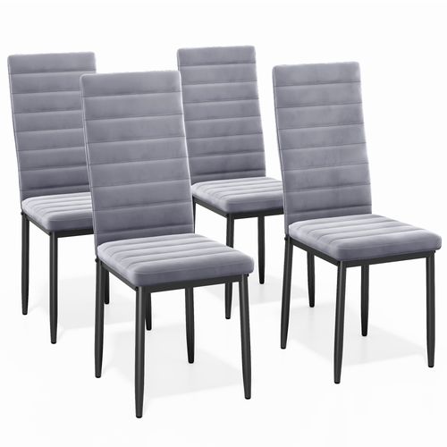 Lot De 4 Chaises En Velours - Gris Clair