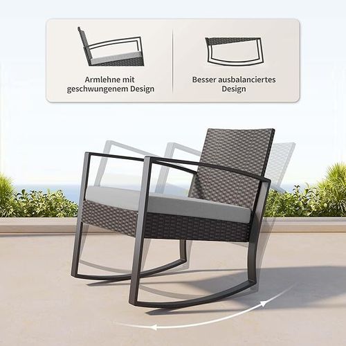 Salon De Jardin 2 Places Set De Jardin Acier Fauteuil à Bascule Avec Coussin, Gris