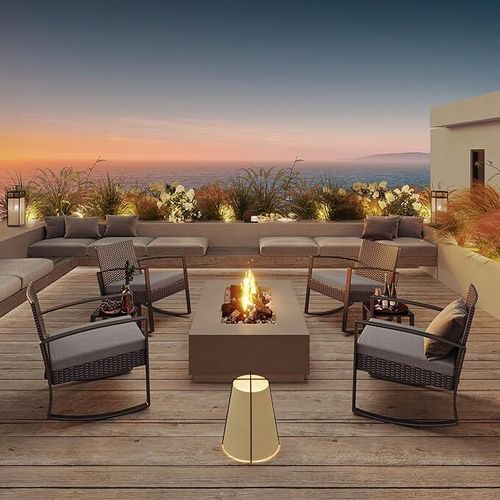 Salon De Jardin 2 Places Set De Jardin Acier Fauteuil à Bascule Avec Coussin, Gris