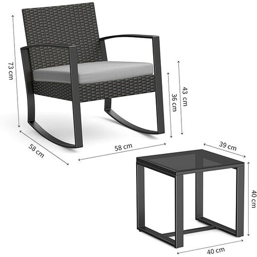 Salon De Jardin 2 Places Set De Jardin Acier Fauteuil à Bascule Avec Coussin, Gris