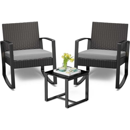 Salon De Jardin 2 Places Set De Jardin Acier Fauteuil à Bascule Avec Coussin, Gris