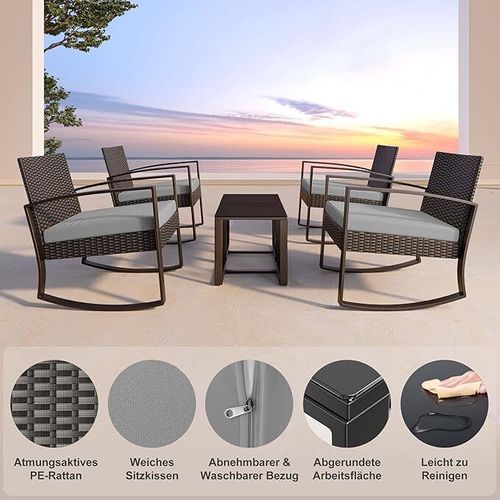 Salon De Jardin 2 Places Set De Jardin Acier Fauteuil à Bascule Avec Coussin, Gris