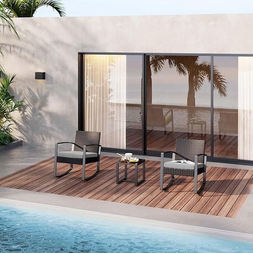 Salon De Jardin 2 Places Set De Jardin Acier Fauteuil à Bascule Avec Coussin, Gris