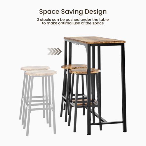 Table Haute Mange Debout 2 Tabouret Table De Meubles De Salle à Manger Cadre En Acier Marron