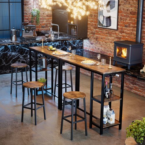 Table Haute Mange Debout 2 Tabouret Table De Meubles De Salle à Manger Cadre En Acier Marron