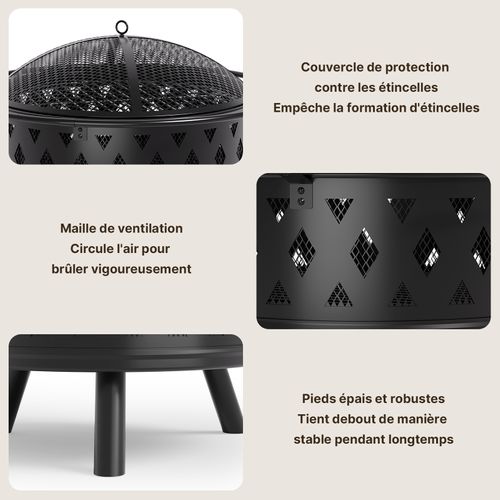 Brasero Extérieur Rond Grille De Protection Pare-étincelles Acier Poêle à Bois Jardin 83 Cm