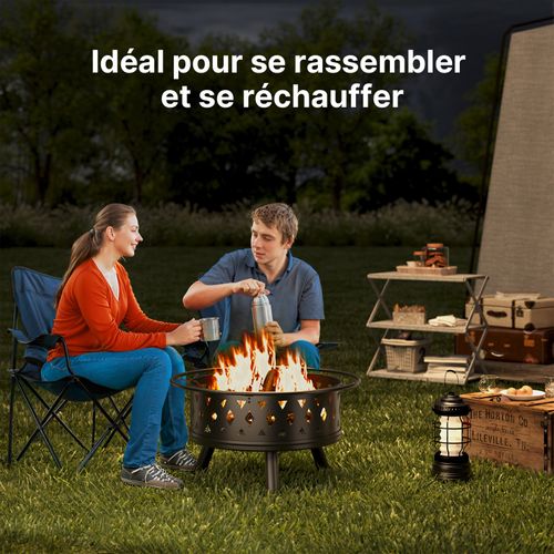 Brasero Extérieur Rond Grille De Protection Pare-étincelles Acier Poêle à Bois Jardin 83 Cm