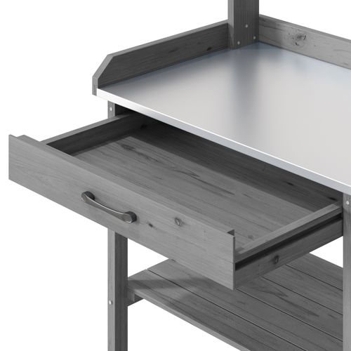 Table De Rempotage Placard De Rangement Extérieur Bois Sapin Table Jardinage Plateau Métal Gris