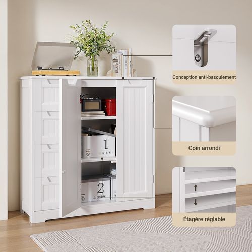 Bealife Meuble Rangement Salle De Bain 80cm Avec 2 Portes 4 Tiroirs étagères Réglables 81x30x83