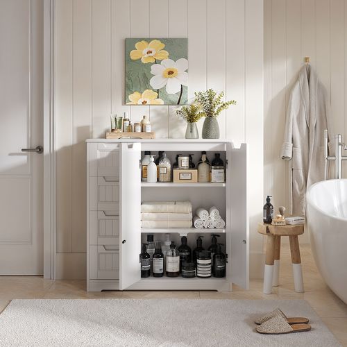 Bealife Meuble Rangement Salle De Bain 80cm Avec 2 Portes 4 Tiroirs étagères Réglables 81x30x83